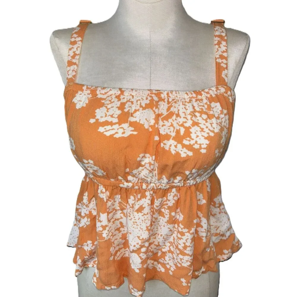 O’Neill Orange Floral Babydoll Tank Top M Festival Beachy Boho Summer Small - Picture 2 of 8